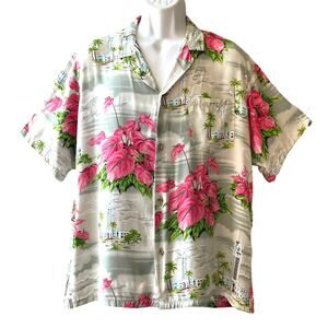 VINTAGE 80s Ocean Pacific Rayon Honolulu Tower Oahu Aloha Shirt Size Large